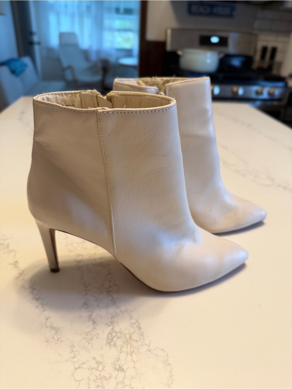 XOXO Cream Pointed-Toe Ankle Booties 3 1/2” heel height